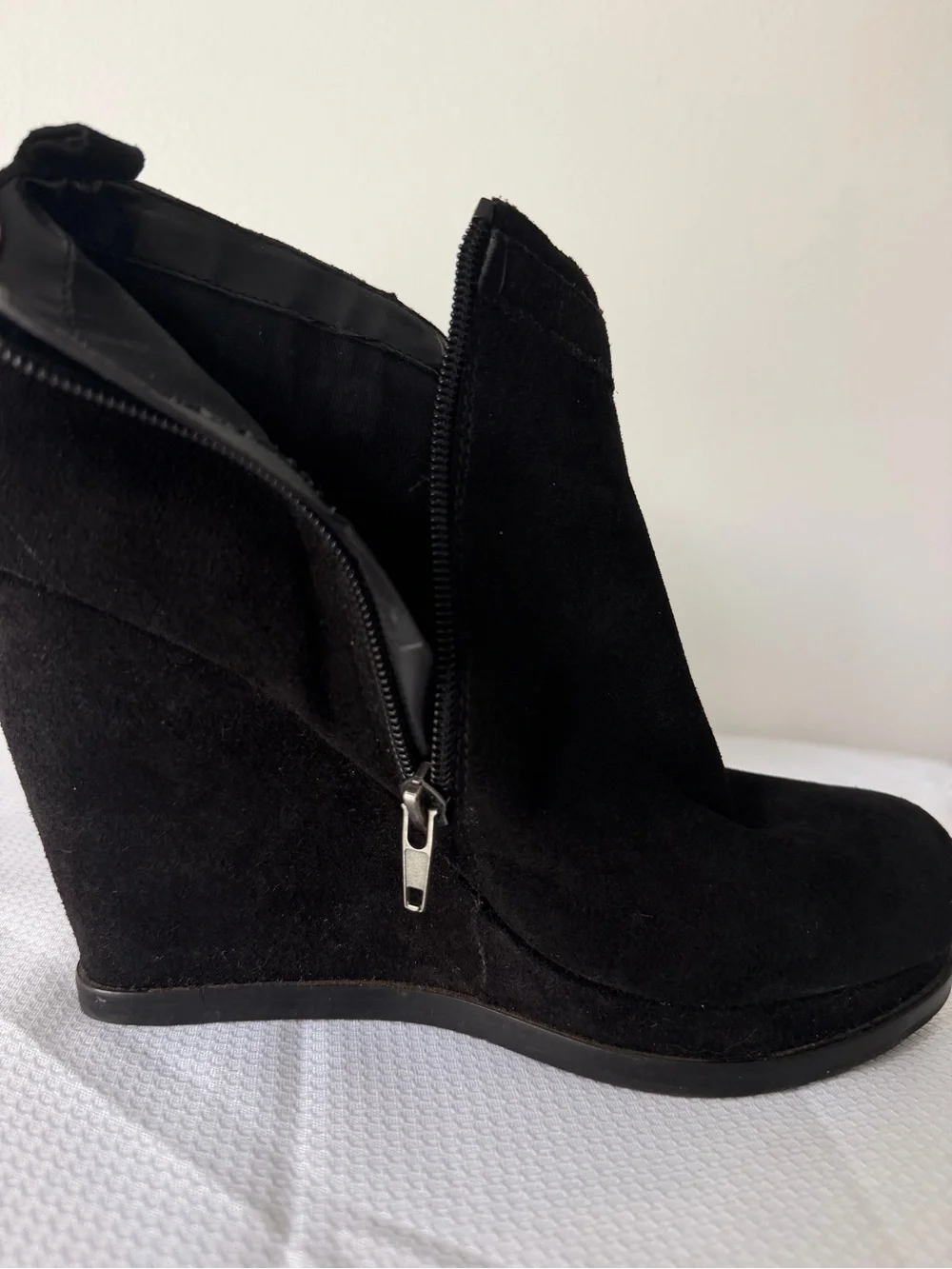 Dolce Vita Black Suede Wedge Ankle Boot w/Side Zip & Buckle